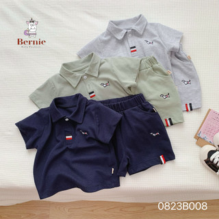 Bộ polo cộc tay thêu hoạ tiết cho bé trai, bộ cotton polo cổ đức cho bé Bernie