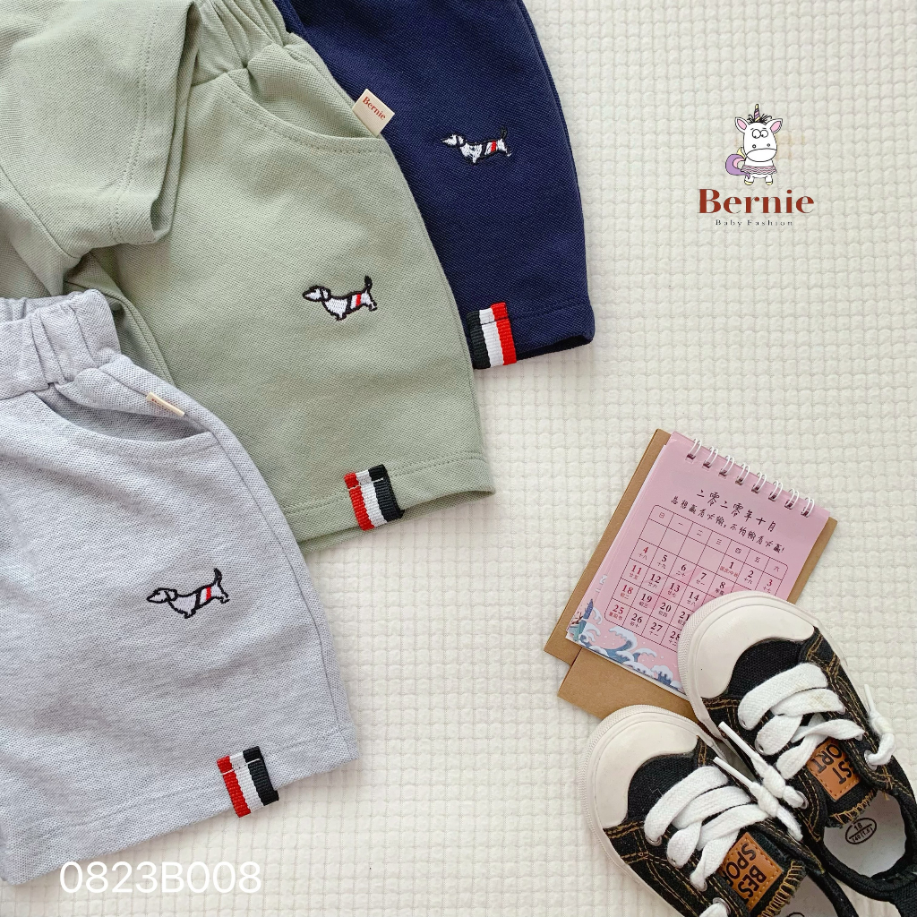 Bộ polo cộc tay thêu hoạ tiết cho bé trai, bộ cotton polo cổ đức cho bé Bernie