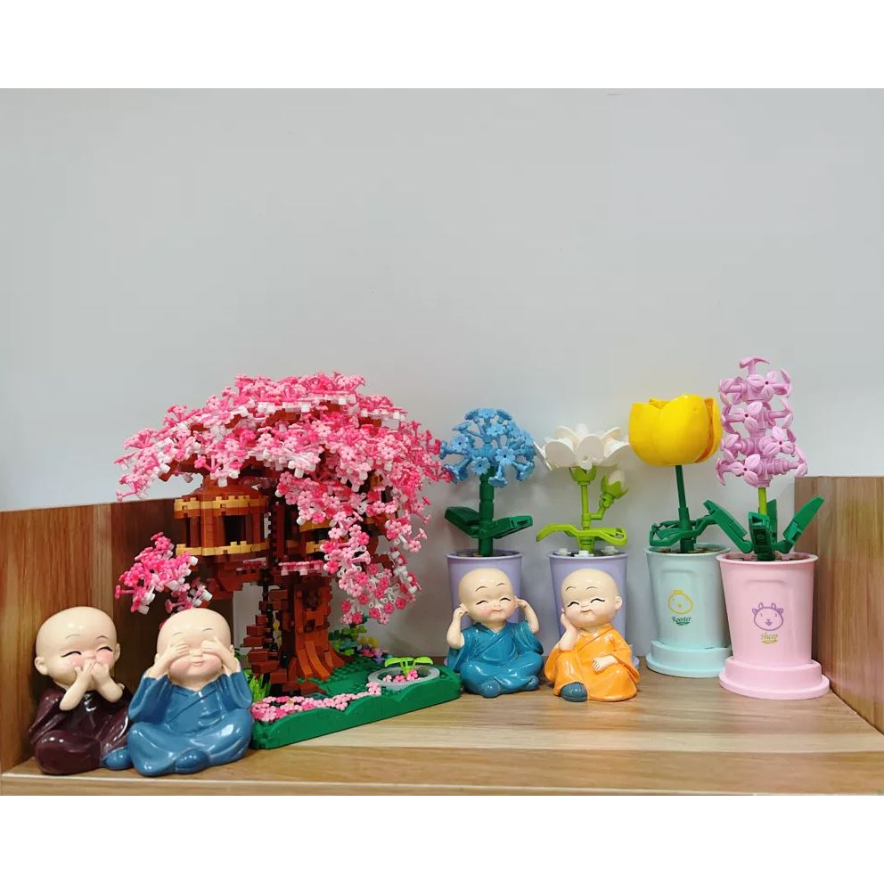 Đồ chơi lắp ráp chậu Hoa Mini đánh số tương ứng 12 Con Giáp, Mô hình lắp ráp Hoa chậu để bàn trang trí, decor