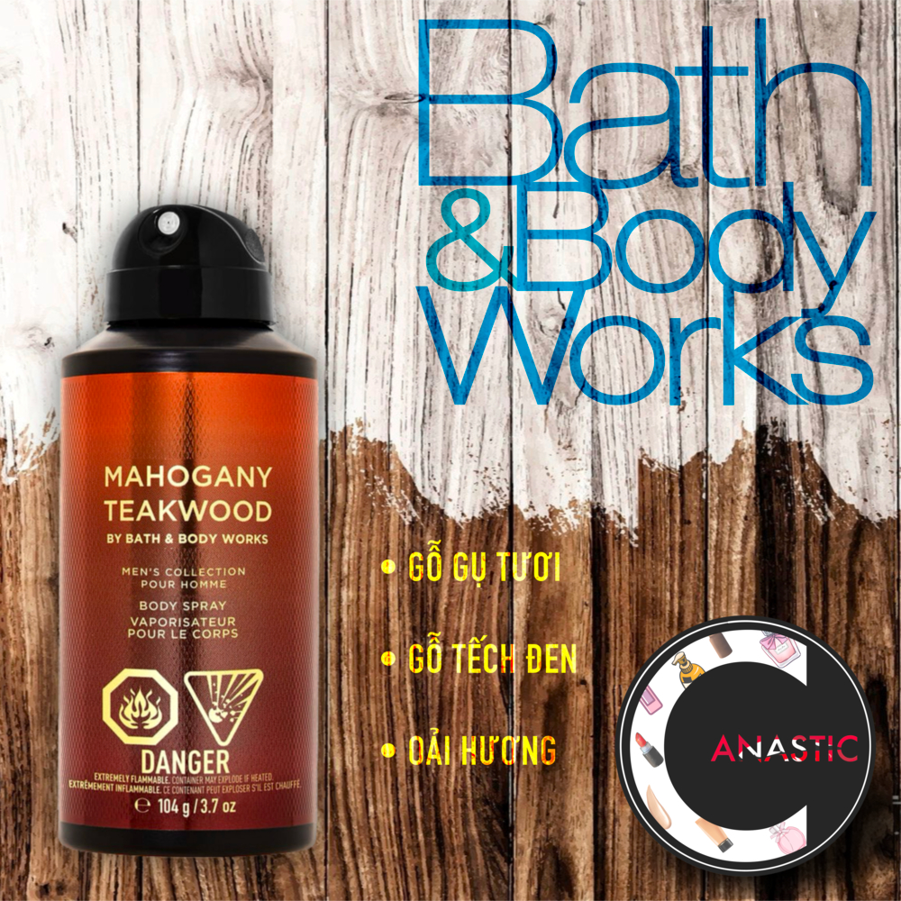 Xịt khử mùi toàn thân Mahogany Teakwood Bath and Body Works hương đặc trưng chai 104g