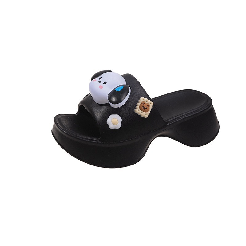 Dép Nữ Đế Dày Mũi Vuông Gắn Sticker CÚN - TĂNG 1 SIZE