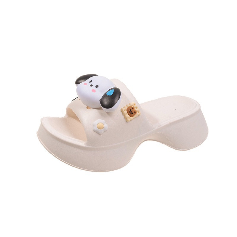 Dép Nữ Đế Dày Mũi Vuông Gắn Sticker CÚN - TĂNG 1 SIZE