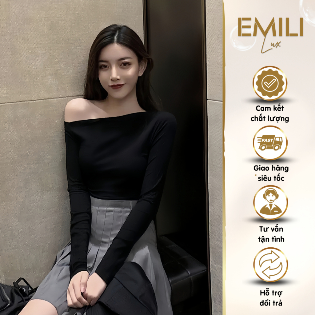 Áo kiểu nữ Emili dáng trễ vai dài tay chất thô nến [S10]