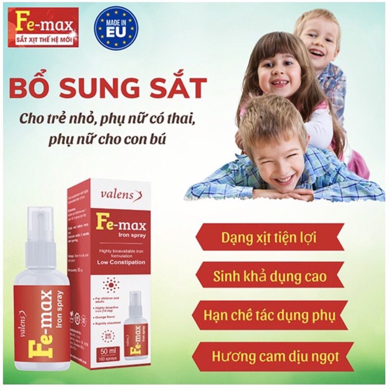 Sắt xịt Fe-Max Iron Spray phòng ngừa thiếu máu do thiếu sắt
