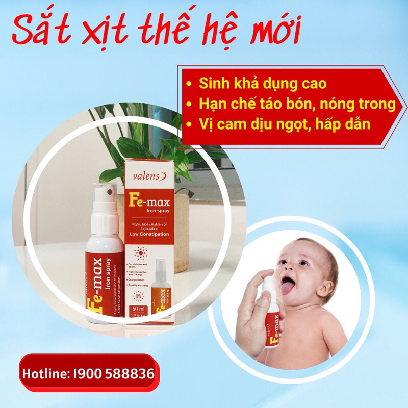 Sắt xịt Fe-Max Iron Spray phòng ngừa thiếu máu do thiếu sắt