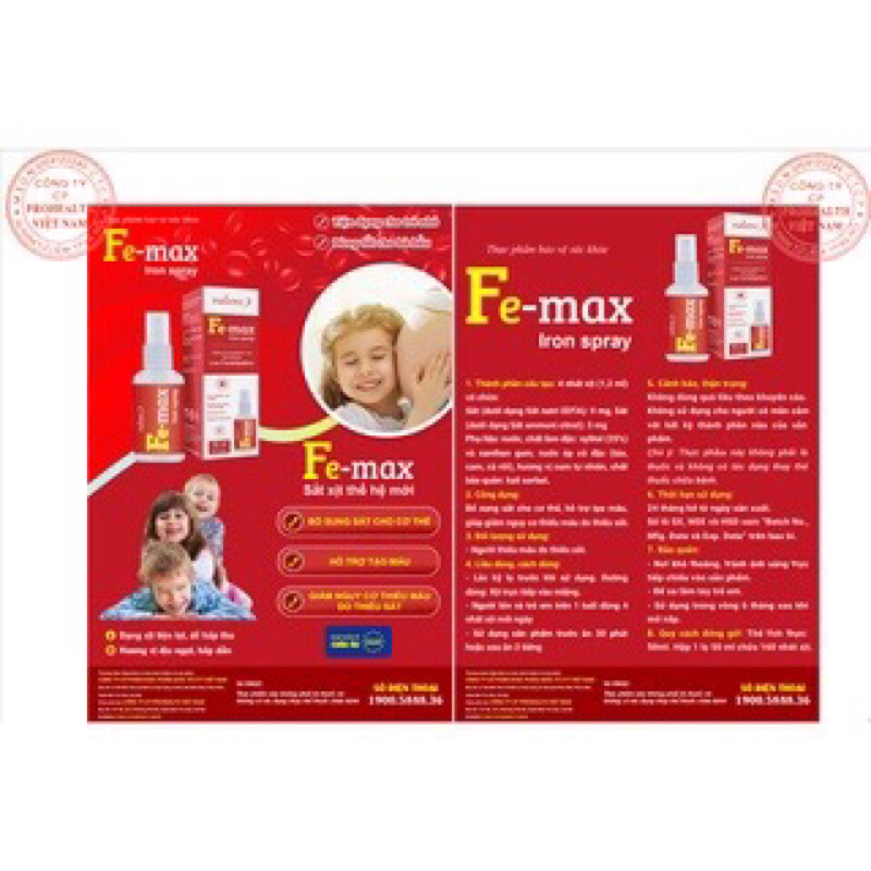 Sắt xịt Fe-Max Iron Spray phòng ngừa thiếu máu do thiếu sắt