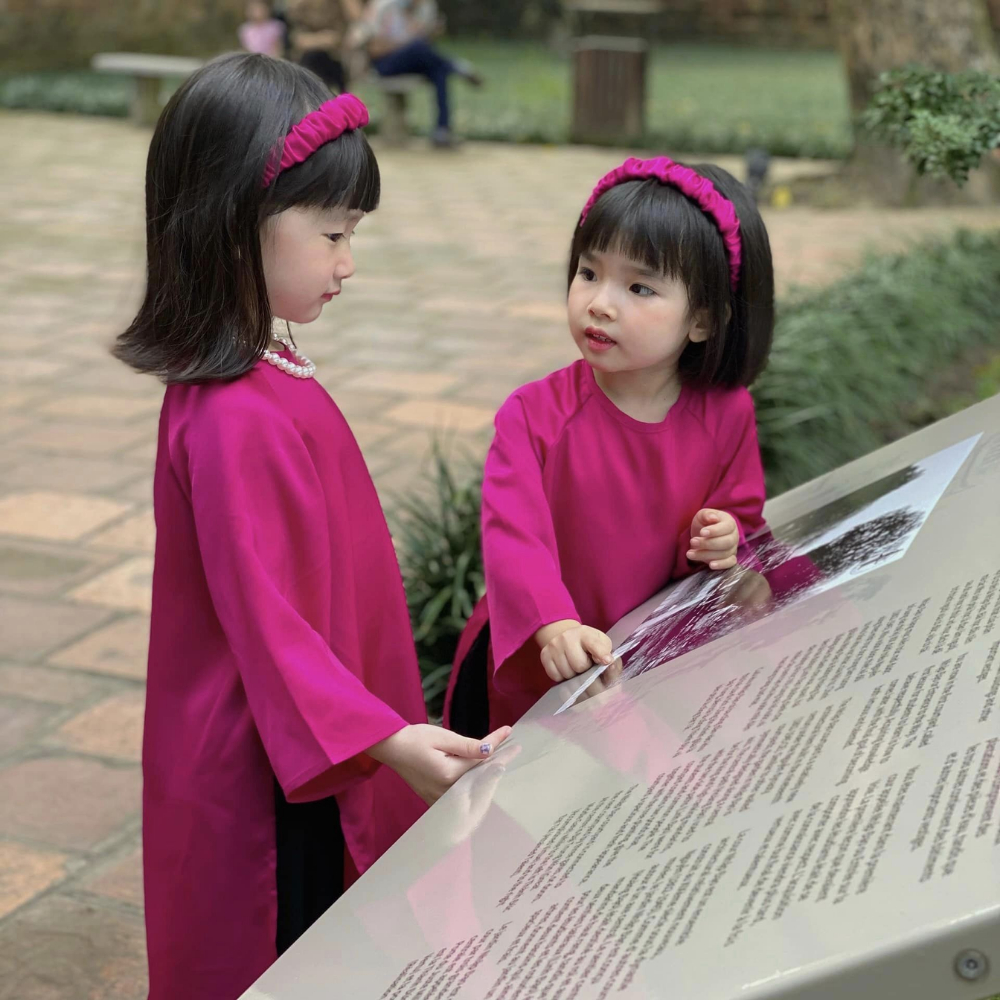 Áo Dài Mẹ và Bé Chất Liệu Lụa Hồng Sen Cao Cấp, Áo Dài Cách Tân Cho Bé Gái Tặng Kèm Bờm Cho Bé Mặc Tết, Trung Thu