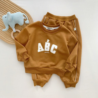 Bộ nỉ da cá dài tay dày dặn Samsoo Kid in họa tiết chữ cái cho bé trai bé gái