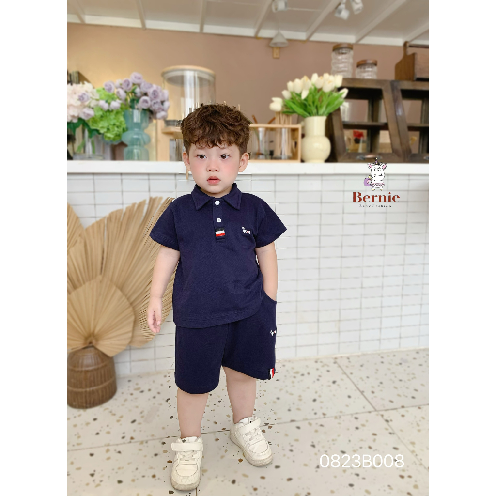 Bộ polo cộc tay thêu hình chó Dachshund Bernie cho bé trai bé gái, bộ cổ đức