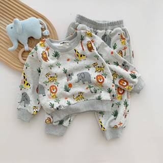 fom bé- bộ nỉ da cá dài tay dày dặn in hình động vật Samsoo Kid cho bé