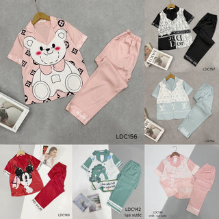 Bộ đồ ngủ, bộ pijama nữ áo cộc quần dài, chất lụa Mango cao cấp, có size 40 -65kg - Myna Pyjamas
