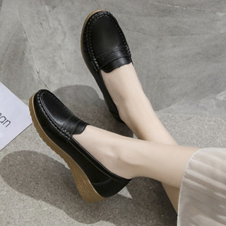 Giày da nữ độn đế, giày lười nữ cao cấp - GN05