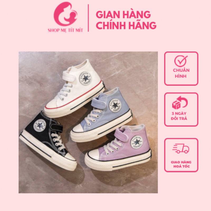 Giày thể thao bé gái bé trai cổ cao kiểu Converse đi học đi chơi cho bé 3-10 tuổi TM879