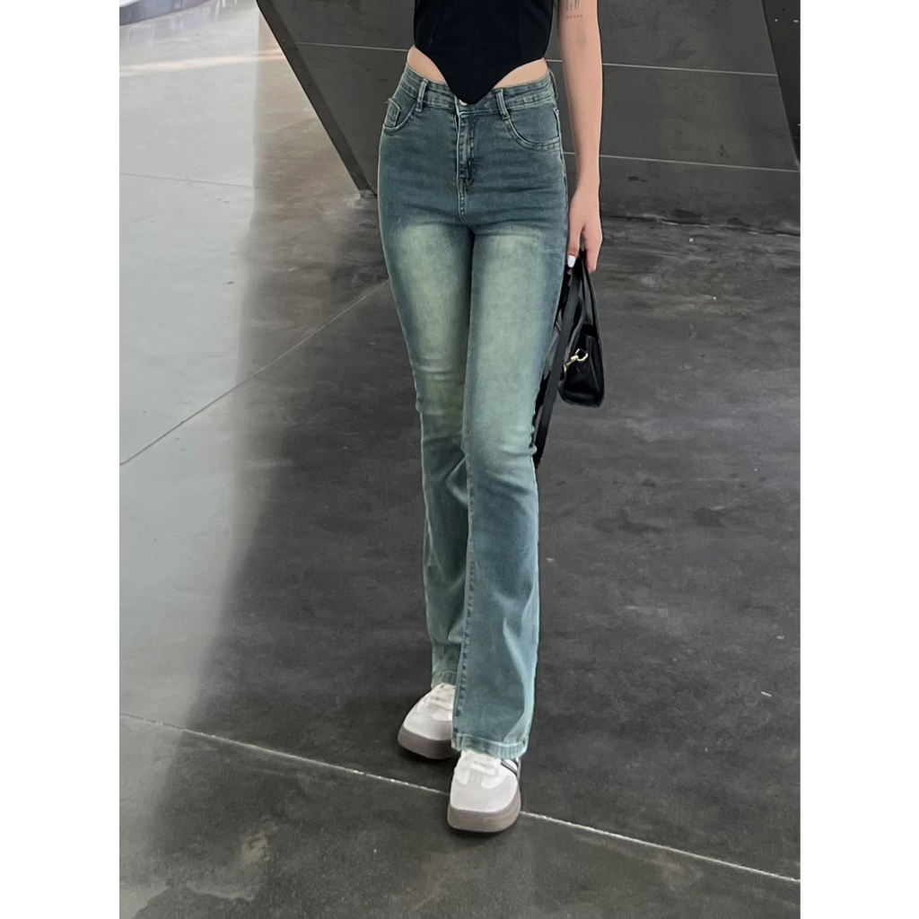Quần jean loe lưng cao màu mài ánh rêu - 247store.vn - Loereumaygau883_P5K2