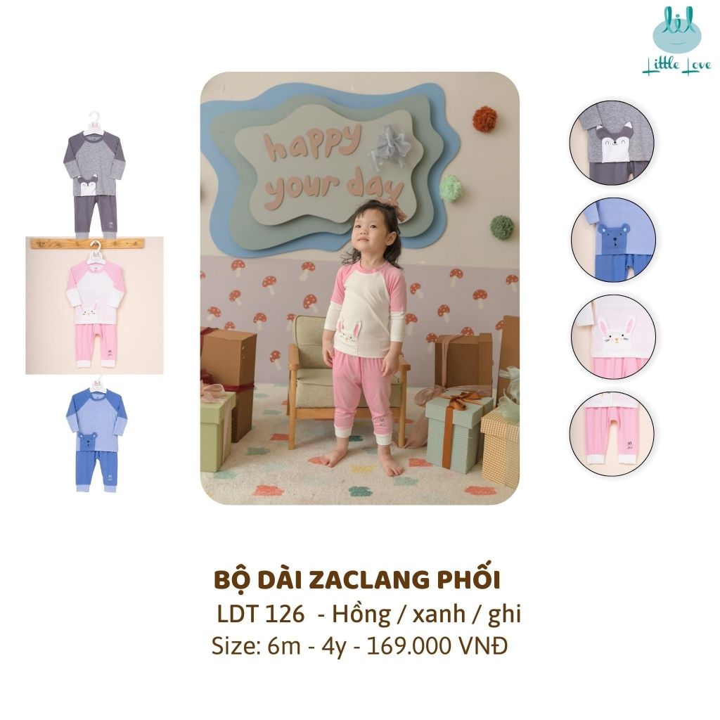 [Mã BMLT35 giảm đến 35K đơn 99K] Bộ quần áo smoothy dài tay zaclang phối màu, mềm mịn LiL Little Love (LDT126)