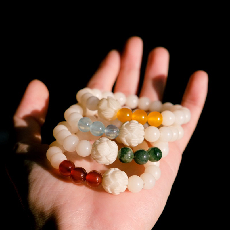 Vòng tay hạt Bồ Đề Lá Bối mix Đá năng lượng nhẹ nhàng - Bình An - phong thuỷ