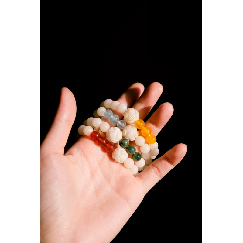 Vòng tay hạt Bồ Đề Lá Bối mix Đá năng lượng nhẹ nhàng - Bình An - phong thuỷ