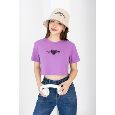 Áo croptop nữ rộng in hình nhịp tim chất cotton Loza GT6577