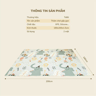 Thảm chơi 180x200 180x150 dày dặn  gấp gọn, cuộn silicon Tobe chống trơn 2 mặt an toàn cho bé 1117 1118