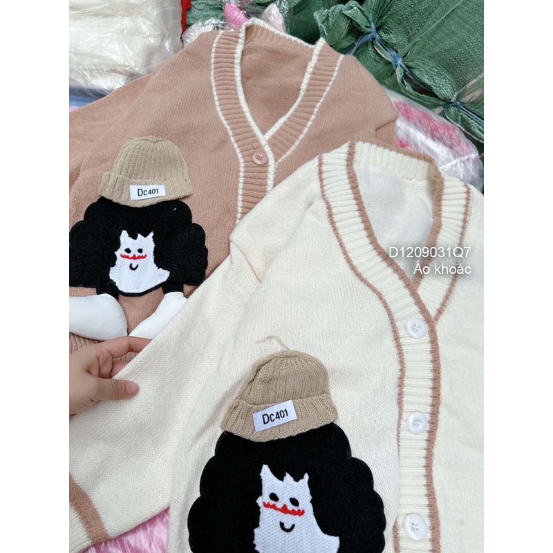 Áo khoác len viền tay dài phối hình nổi hàng nhập chuẩn! transstore