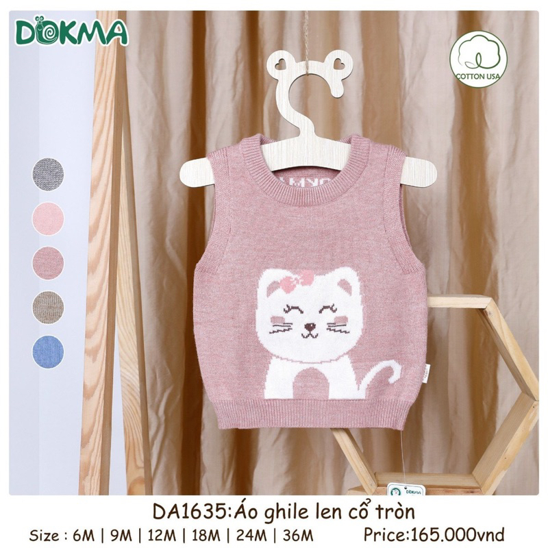 Áo gile len chui  đầu Dokma DA1635 cho bé từ 3-6m đến 18- 24 tháng