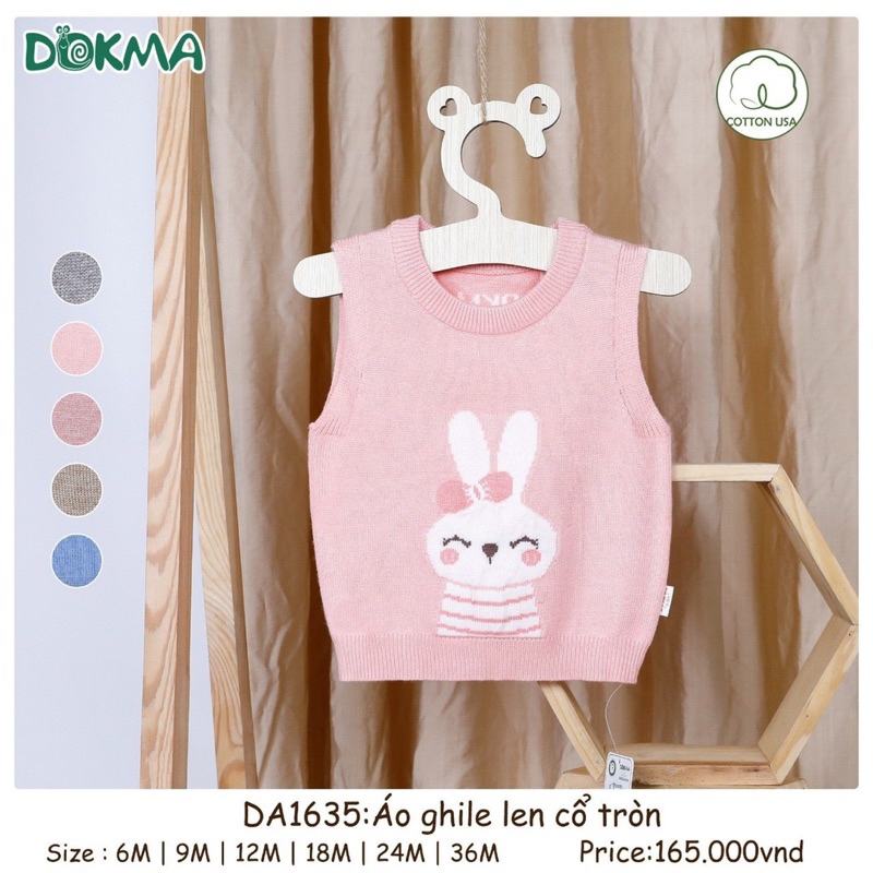 Áo gile len chui  đầu Dokma DA1635 cho bé từ 3-6m đến 18- 24 tháng