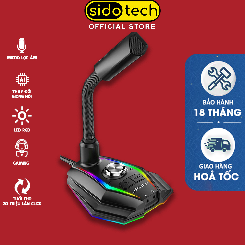 Micro thu âm để bàn SIDOTECH M2 led rgb mic lọc âm chống ồn quay 360 độ cổ ngỗng livestream trò chuyện máy tính laptop