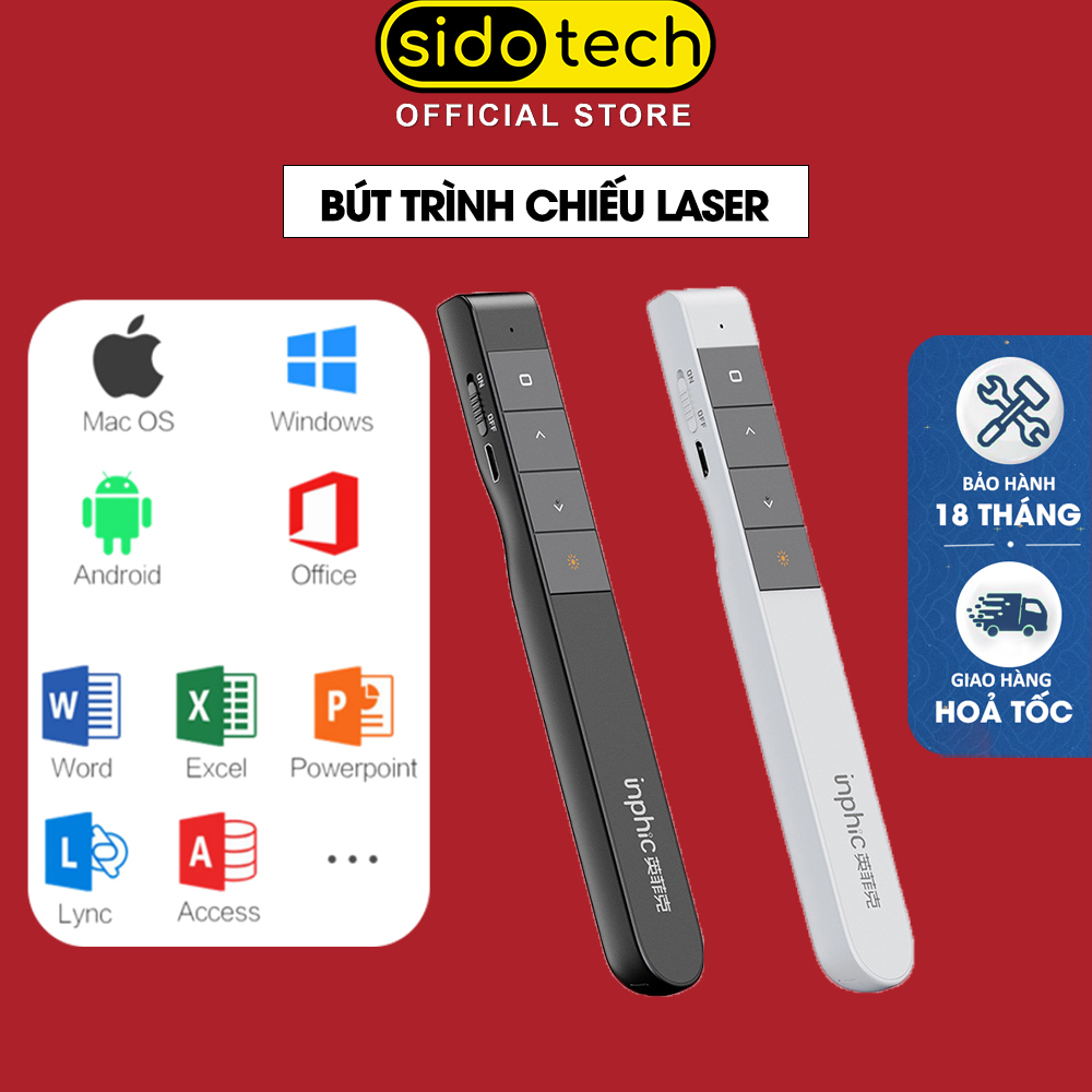 Bút Trình Chiếu Powerpoint Thuyết Trình Laser SIDOTECH Inphic L1P Chiếu Slide Điều khiển 2 Màn Hình / Pin Sạc / Xa 100m