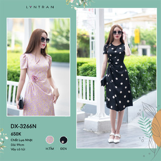 Đầm nữ hoạ tiết kèm hoa đính eo DX-3266N LYNTRAN