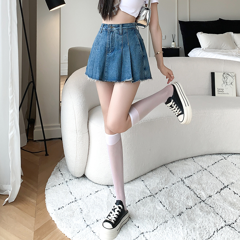 Chân váy nữ, chân váy jeans nữ hàn quốc xếp ly màu xanh size S M L SKUCV-44B1