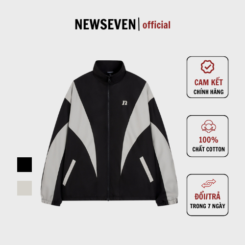 Áo Khoác Gió Local Brand NEWSEVEN Curve Wind Jacket Unisex Nam Nữ Màu Đen Be Oversize AK.002