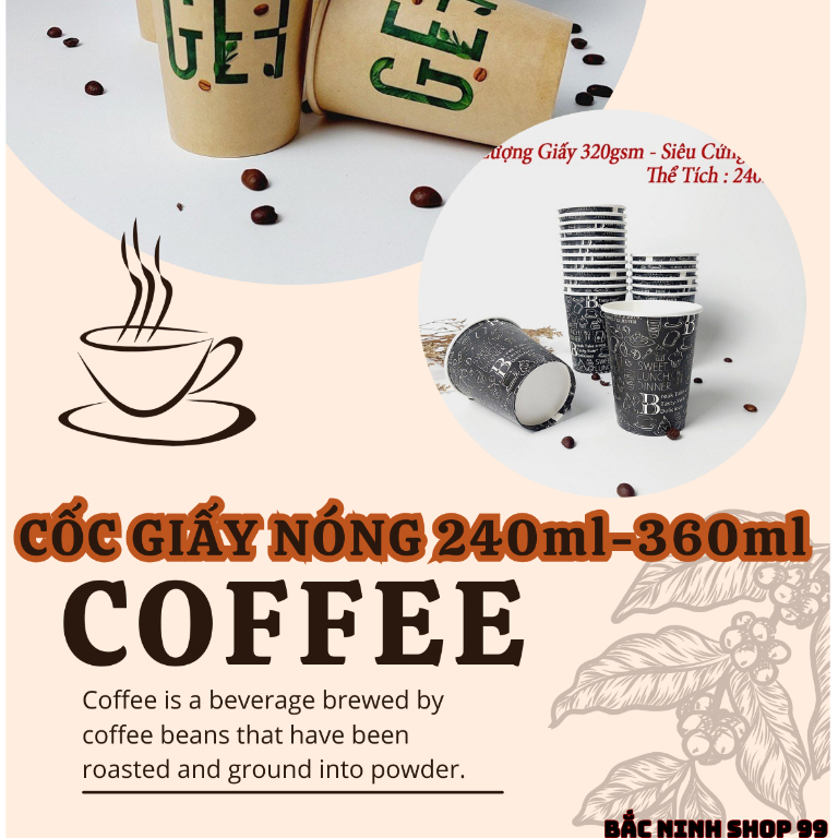 SET 50 Cốc giấy nóng SIÊU CỨNG CÁP 240ml,360ml in sẵn cafe cao cấp chất lượng NHẬT BẢN dùng 1 lần