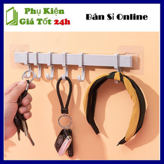 Thanh 6 móc treo đồ nhựa dán tường, thanh 6 móc treo đồ đa năng, thiết kế móc treo trượt dọc theo thanh độc đáo