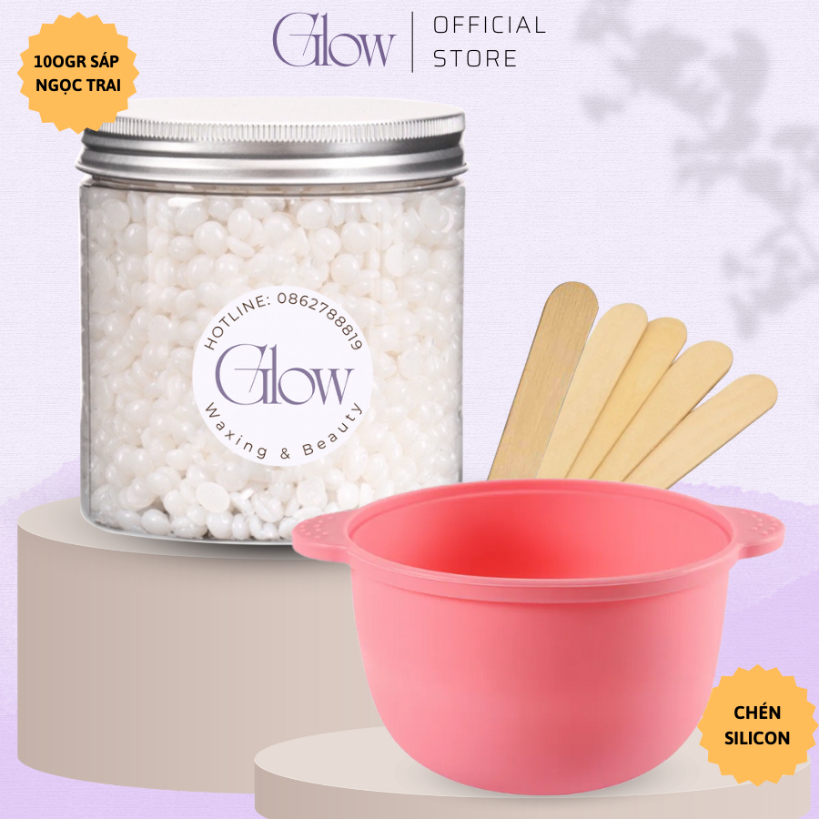 Combo Chén Silicon Nấu Sáp Wax Lông GLOW WAXING + 100gr Sáp Wax Lông GLOW WAXING Premium Tặng Que