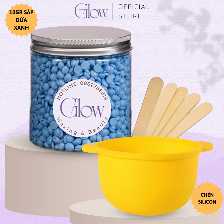 Combo Chén Silicon Nấu Sáp Wax Lông GLOW WAXING + 100gr Sáp Wax Lông GLOW WAXING Premium Tặng Que