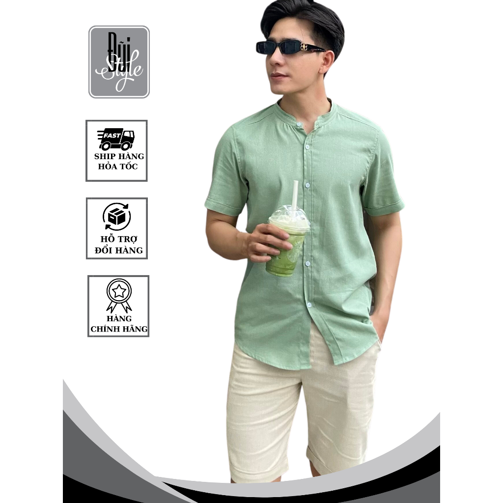 A18 - ÁO VẢI ĐŨI SƠ MI CỔ TÀU TAY NGẮN