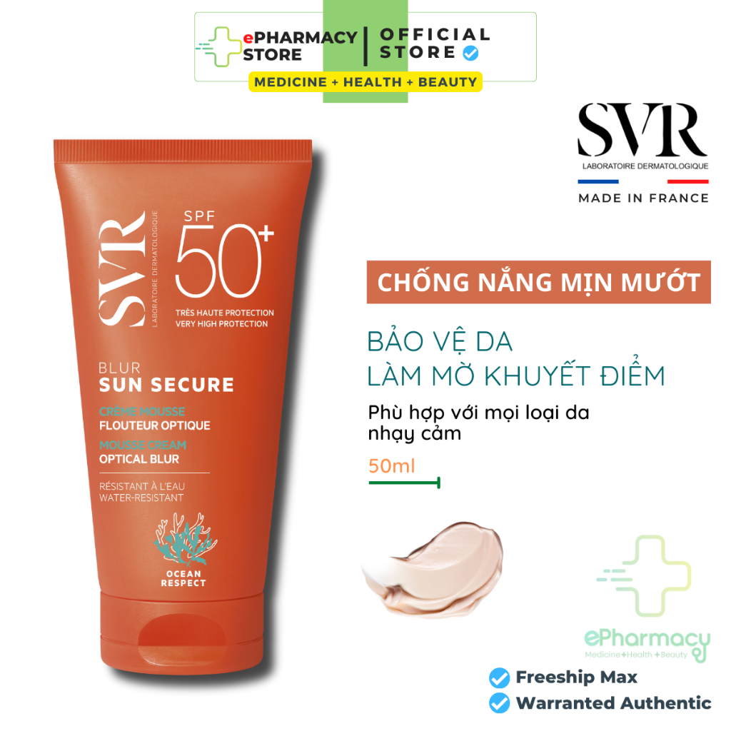 Kem Chống Nắng Trang Điểm SVR Sun Secure Blur SPF50+ che khuyết điểm 50ml