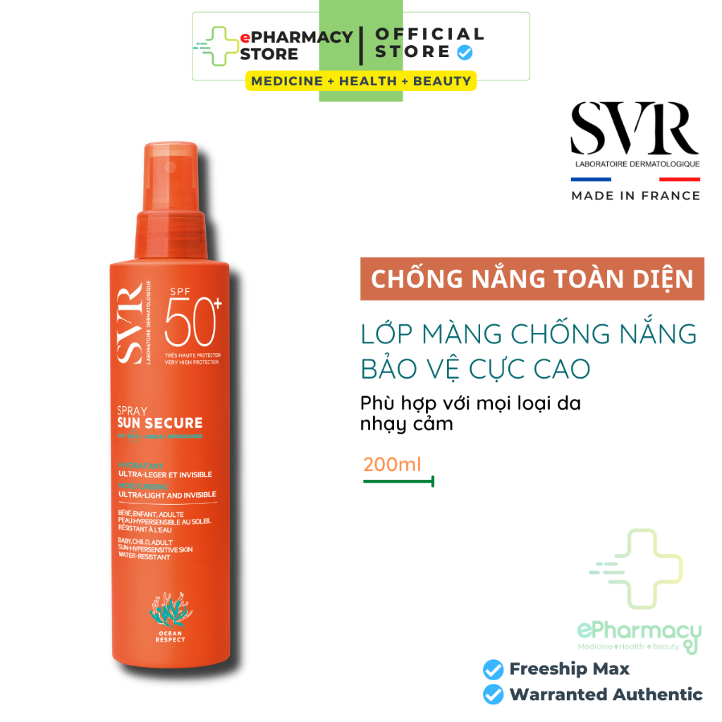 Kem Chống Nắng Dạng Xịt SVR Sun Secure Spray SPF50+ 200ml