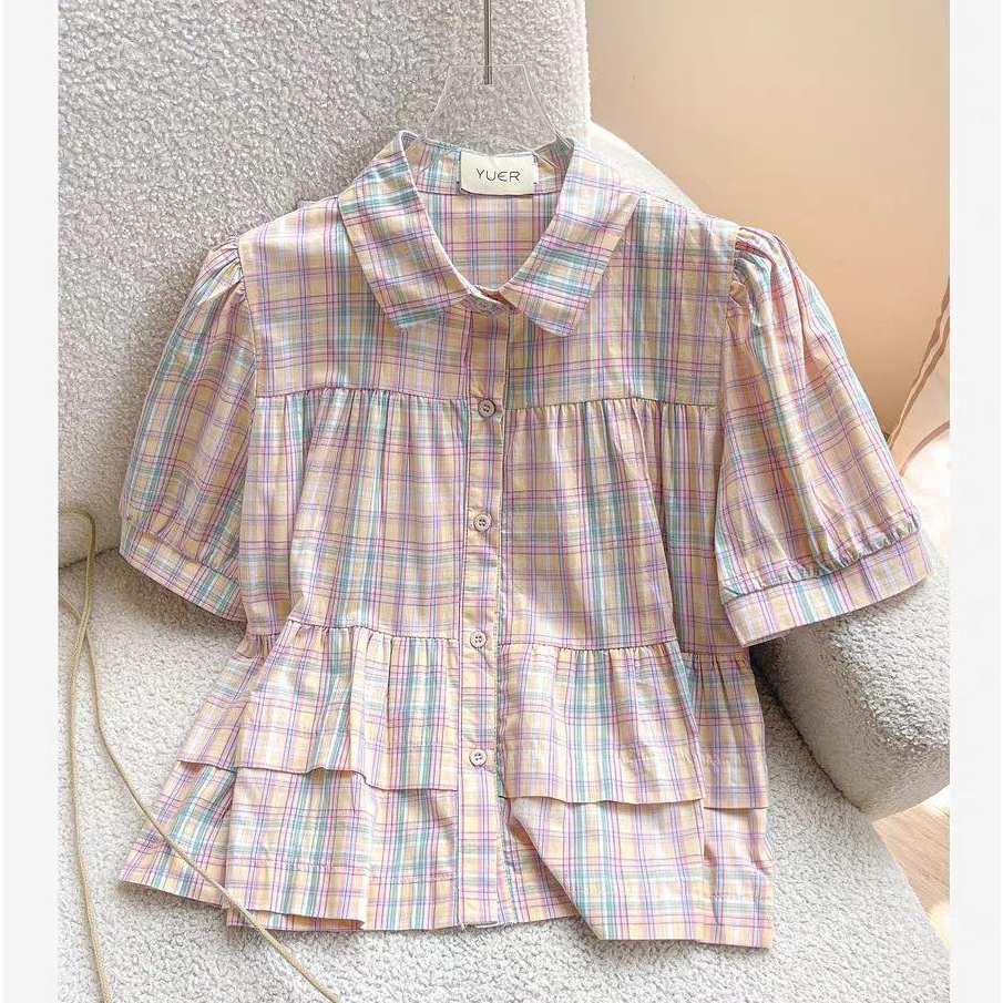 Áo kiểu nữ thiết kế trẻ trung LAMO áo caro dáng babydoll trẻ trung B1098