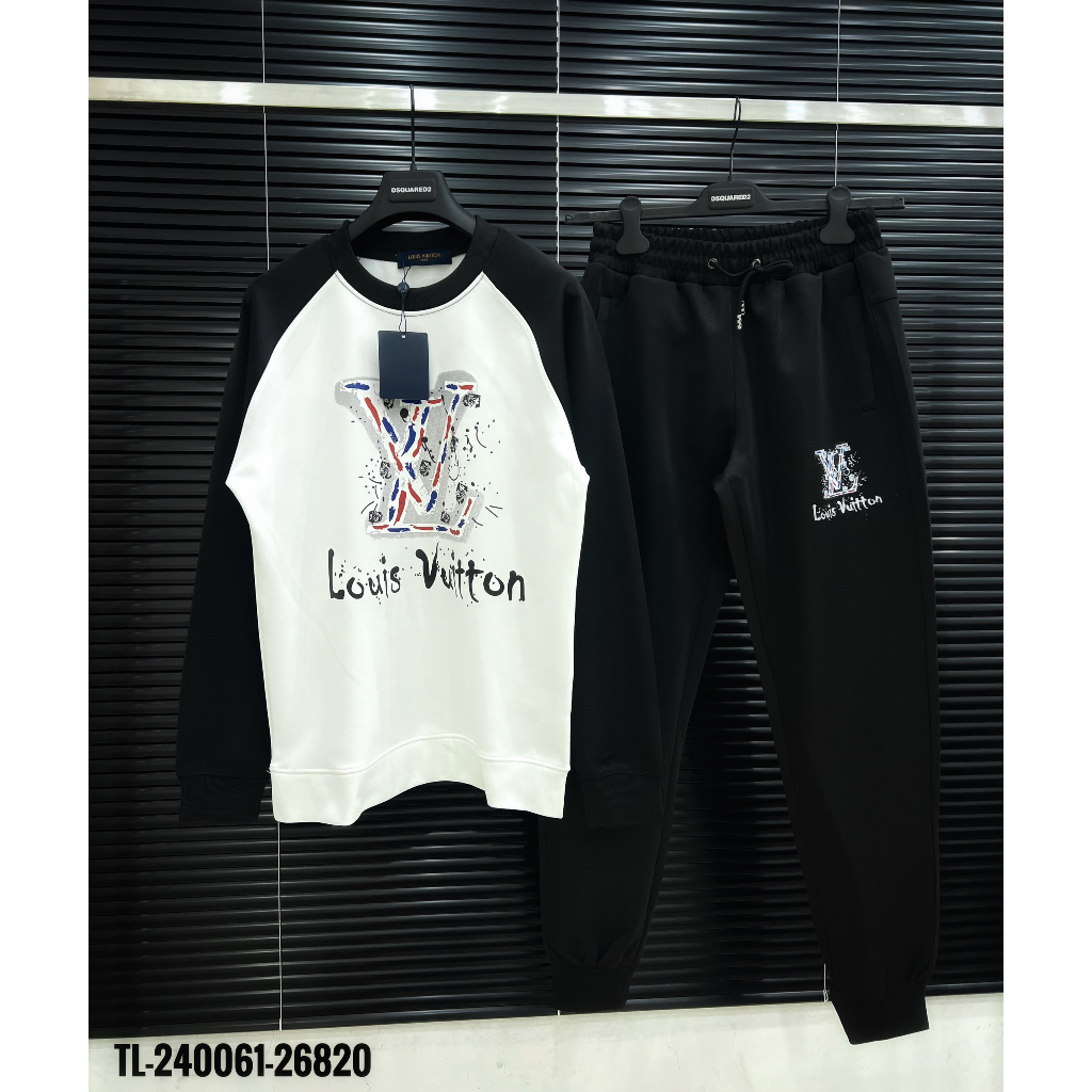 🔥Hot🔥Bộ nỉ LV phối 2 màu in chữ thiết kế hot trend Nam nữ Thu Đông 2023