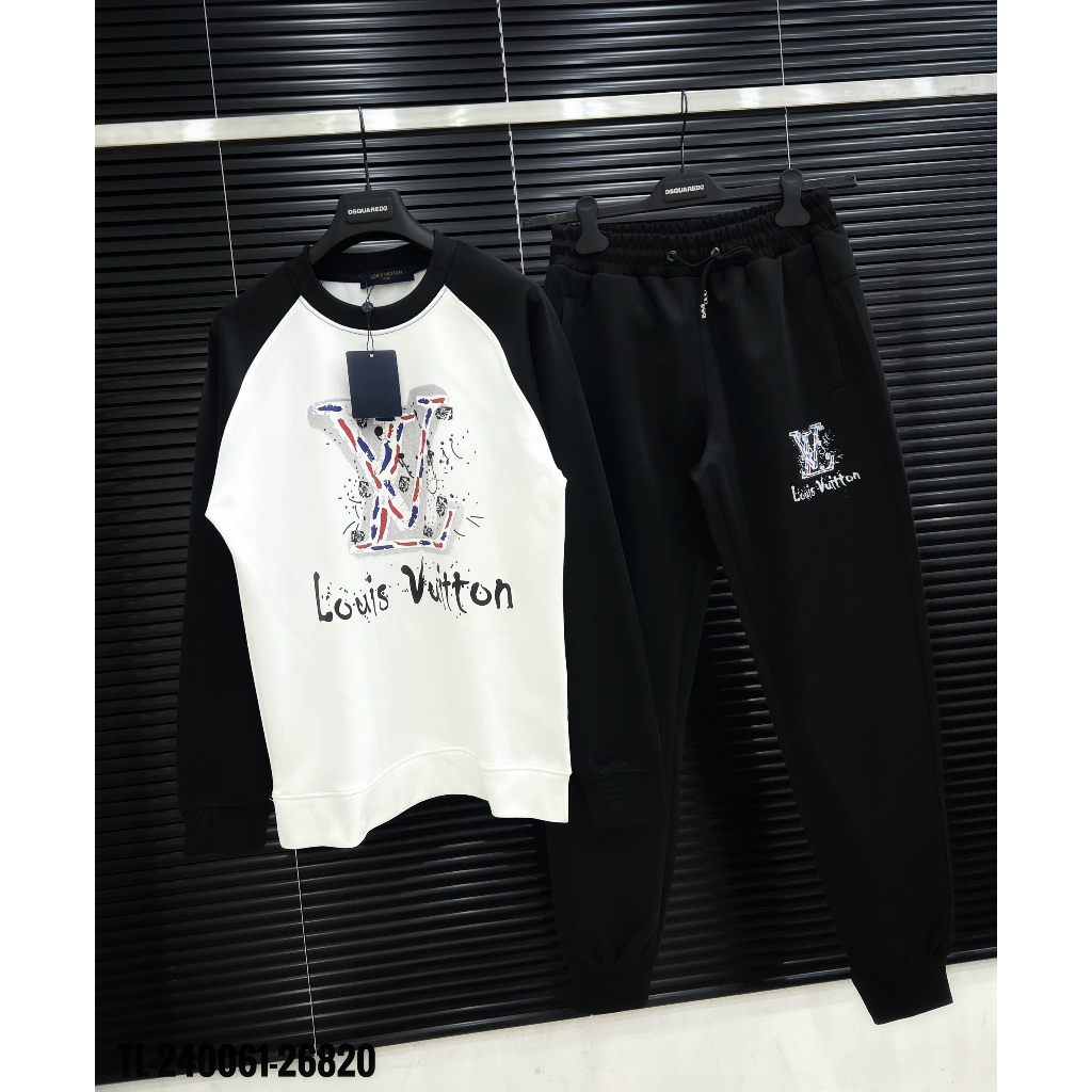 🔥Hot🔥Bộ nỉ LV phối 2 màu in chữ thiết kế hot trend Nam nữ Thu Đông 2023