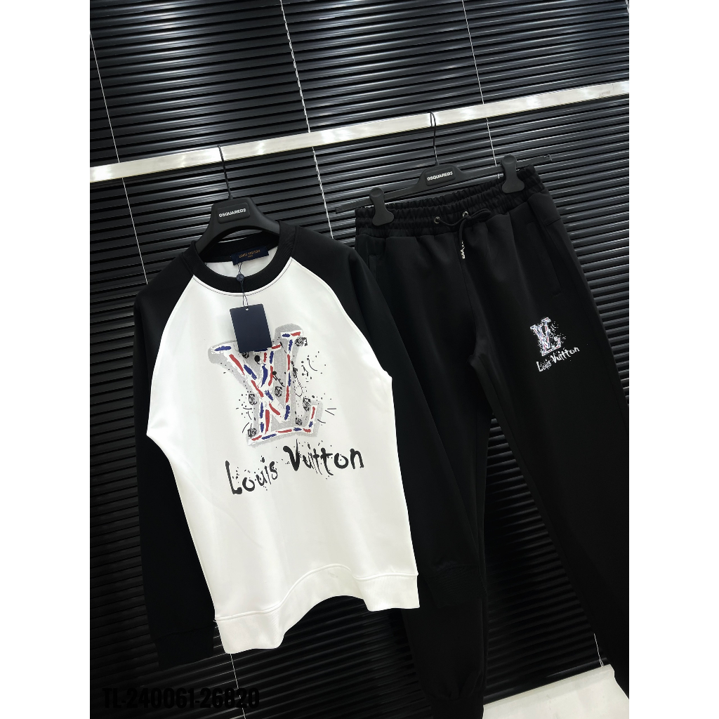 🔥Hot🔥Bộ nỉ LV phối 2 màu in chữ thiết kế hot trend Nam nữ Thu Đông 2023