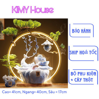 Thác nước phong thuỷ hương trầm hươu xanh cao cấp