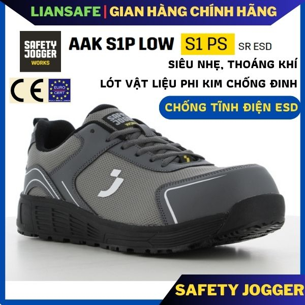 Giày bảo hộ lao động nam siêu nhẹ Safety Jogger AAK S1P dành cho kỹ thuật dáng thể thao chống đinh thời trang