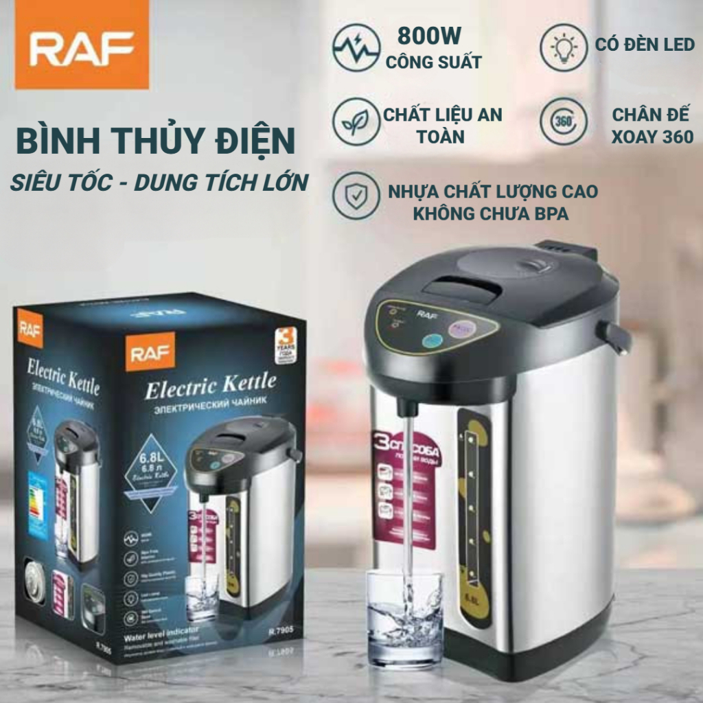 Bình thủy điện bình điện máy đun nước nóng siêu tốc RAF dung tích 6.8L tiệt kiệm nóng nhanh | BigBuy360 - bigbuy360.vn