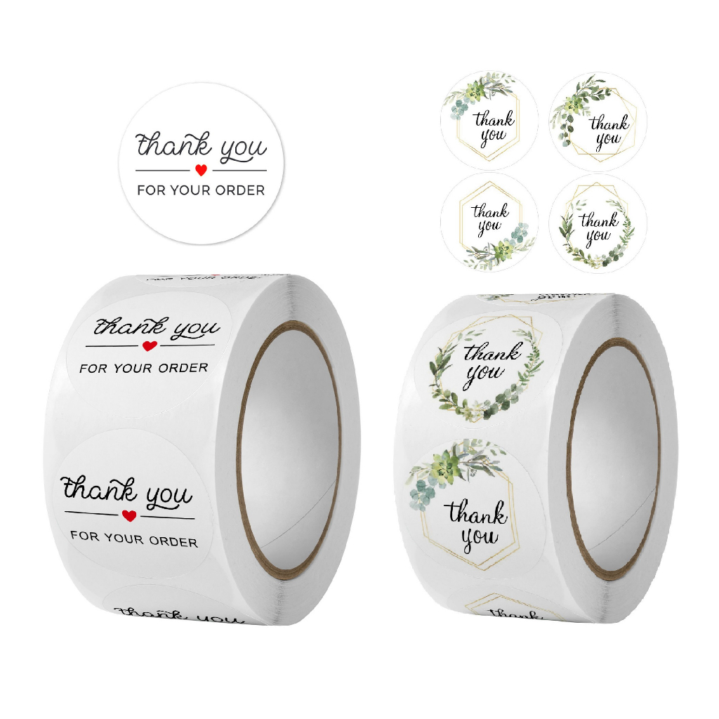 Cuộn 500 nhãn dãn cảm ơn, sticker thank you, tem tròn thank you, tem cảm ơn màu đen sang trọng