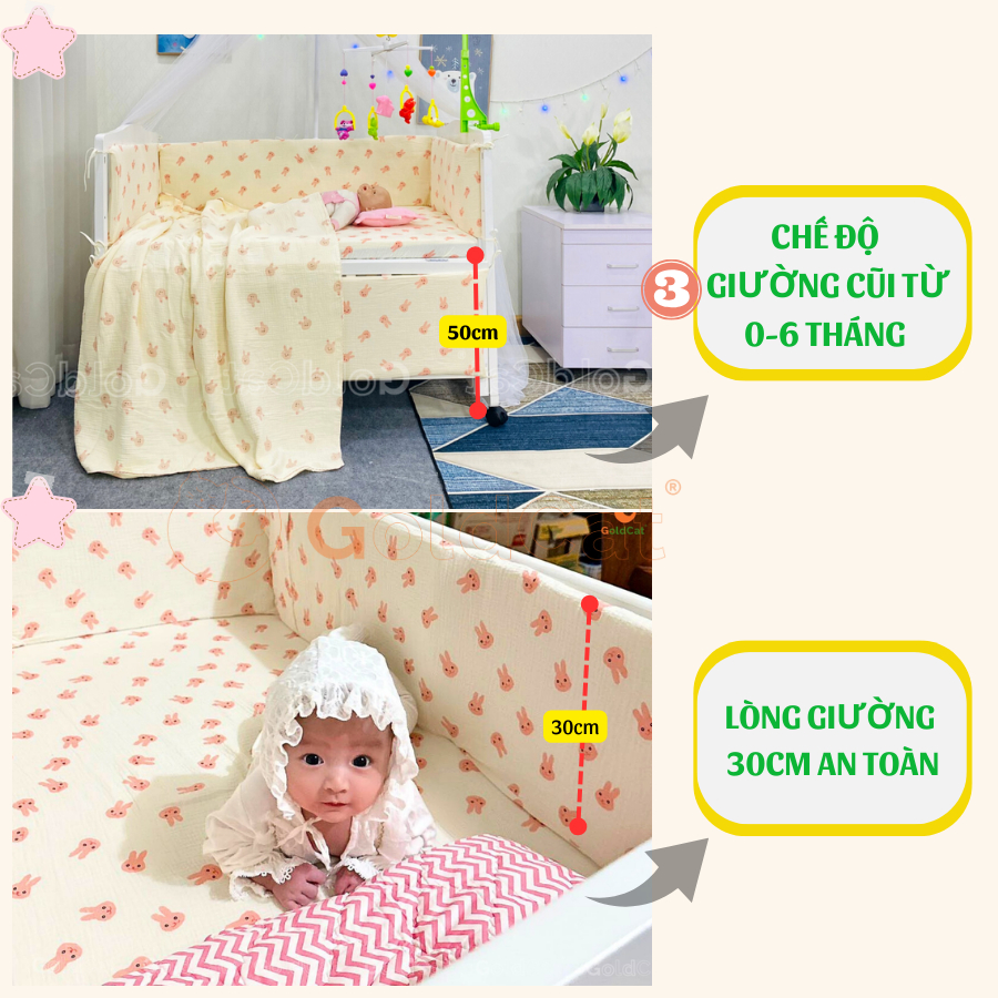 Nôi Cũi Đa Năng 8 Chế Độ GOLDCAT Kéo Dài Thành Giường Cho Trẻ từ 0-10 tuổi, Chất Liệu Gỗ Quế Tự Nhiên, An Toàn Cho Bé