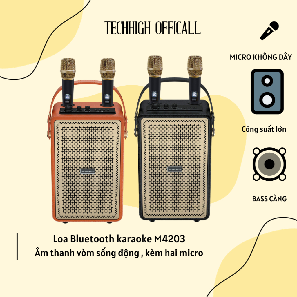 Loa Bluetooth karaoke M4203 Output 100W Bass mạnh treble rời âm thanh đỉnh cao bảo hành chính hãng - TECHHIGH OFFICALL