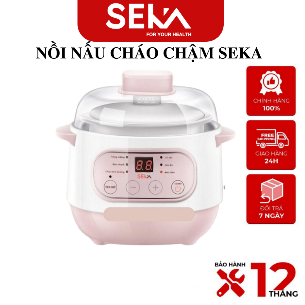 [BH 2 Năm] Nồi Nấu Cháo Chậm Cho Bé Ăn Dặm SEKA GT68 - Nồi Hầm Cháo, Kho Cá Chậm, Hầm Cách Thủy, Ninh Cháo
