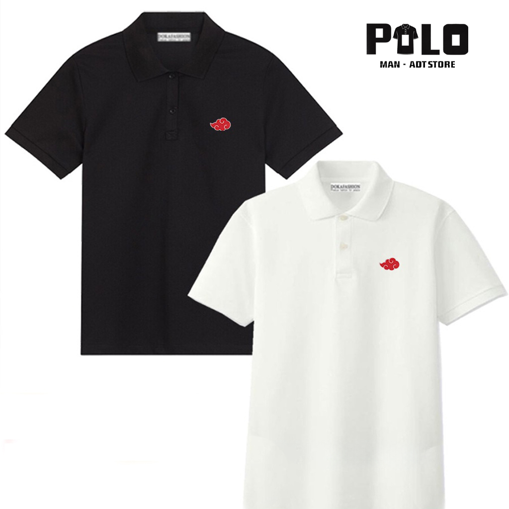 Áo thun polo nam cổ trụ thêu logo naruto uchiha sasuke itachi akatsuki - Vải cá sấu [ POLOMAN - ADT 